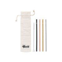 Cheeki 4 Pack Straight Stainless Steel Straws Silver, Gold, Rose Gold, Black, Cleaning Brush + Bag
