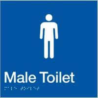 Male toilet braille sign blue / white