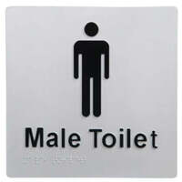 Male toilet braille sign silver / black