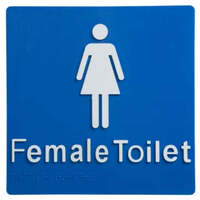 Female toilet braille sign blue / white