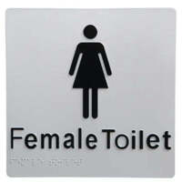 Female toilet braille sign silver / black
