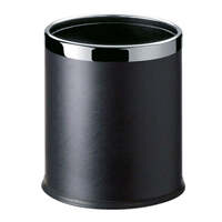 Round leatherette black room bin