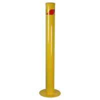90 x 900mm Yellow Surface Mount Steel Bollard with reflective red stripe