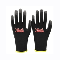 Saint 13 Gauge Black Polyester PU Palm Coated Work Gloves 1x Pair