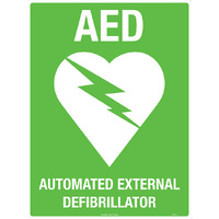 AED with Symbol Safety Sign White/Green 300x225mm Poly