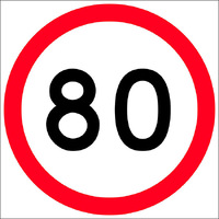 80km in Roundel Traffic Safety Sign Corflute 600x600mm
