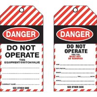 Danger Do Not Operate This Equipment/Switch/Valve Lockout Tag Tear Proof Pack of 25