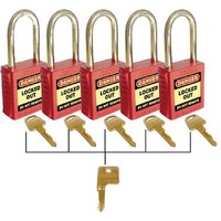 Premium Red Safety Padlocks Set of 5 With Master Key UL417 42mm Shackle