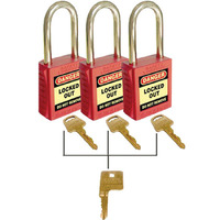 Premium Red Safety Padlocks Set of 3 Keyed Alike UL419 42mm Shackle